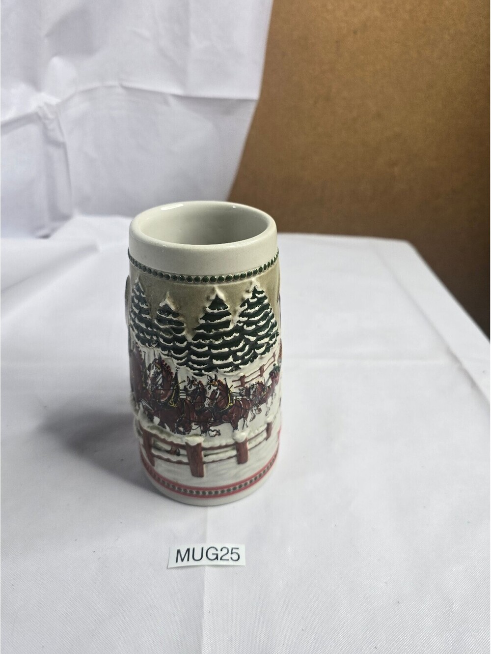 Vintage 1981 Budweiser Holiday Stein Snowy Woodland Ceramarte Beer Mug CS50